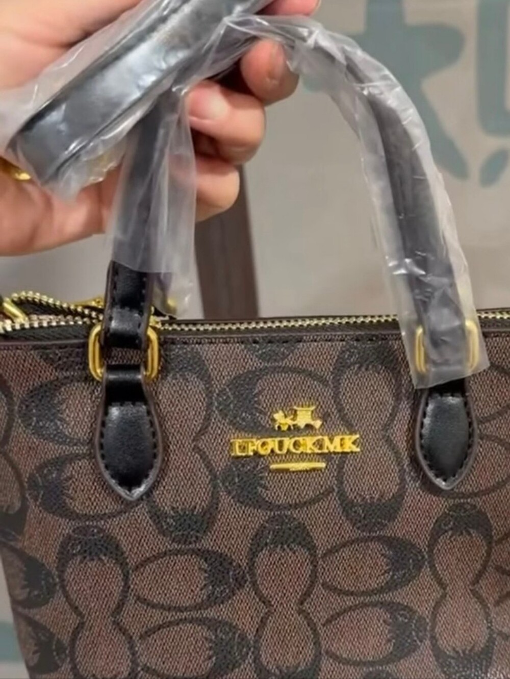 Unbranded Brown Patterned Mini Tote with Black Handles + Strap Included - Picture 3 of 3
